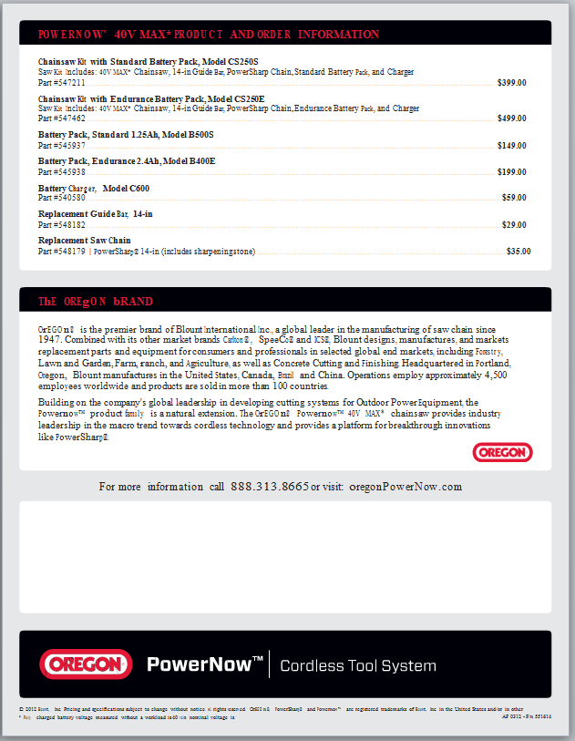 Oregon Power Tools Brochure page1